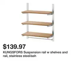 Ikea KUNGSFORS Suspension rail w shelves and rail, stainless steel/ash offer