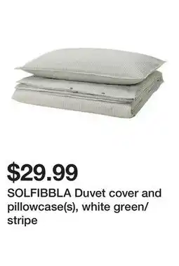 Ikea SOLFIBBLA Duvet cover and pillowcase(s), white green/stripe offer