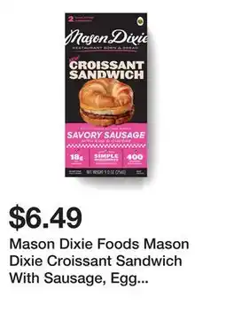 Wegmans Mason Dixie Foods Mason Dixie Croissant Sandwich With Sausage, Egg & Cheese offer