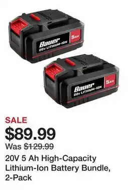 Harbor Freight Tools 20V 5 Ah High-Capacity Lithium-Ion Battery Bundle, 2-Pack offer