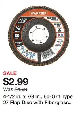 Harbor Freight Tools 4-1/2 in. x 7/8 in., 60-Grit Type 27 Flap Disc with Fiberglass Backing and Aluminum Oxide Grain offer