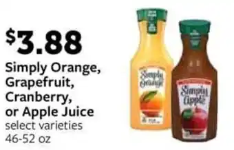 Fareway Simply Orange, Grapefruit, Cranberry, or Apple Juice offer