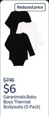 Walmart Garanimals Baby Boys Thermal Bodysuits with Long Sleeves, 3-Pack offer
