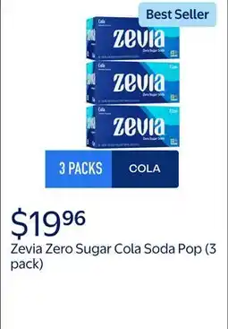 Walmart (3 pack) (3 Packs) Zevia Zero Sugar, 0 Calorie Cola Soda Pop offer