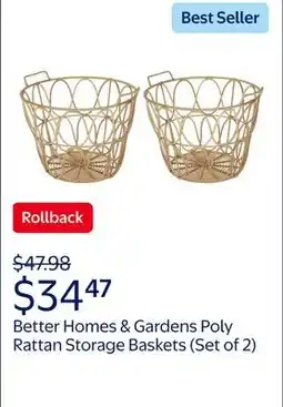 Walmart Better Homes & Gardens Extra Large Brown Poly Rattan Storage Baskets with Handles, Set of 2 offer
