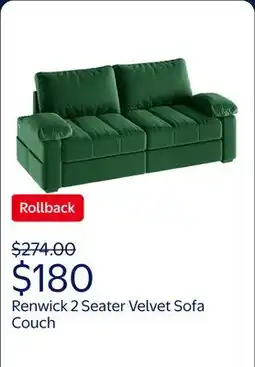Walmart Renwick 2 Seater Velvet Sofa Couch with Pillow Top Arms & USB Charging Ports, Green offer