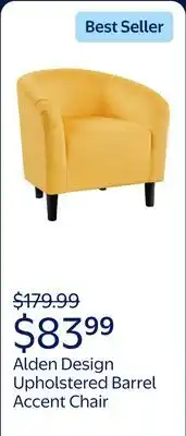 Walmart Alden Design Upholstered Barrel Accent Chair for Livingroom, Yellow Velvet offer