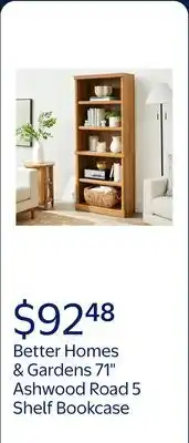 Walmart Better Homes & Gardens 71 Ashwood Road 5 Shelf Bookcase, Light Honey Finish offer