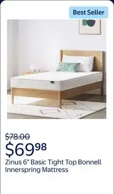 Walmart Zinus 6 Basic Tight Top Bonnell Innerspring Mattress, Twin offer