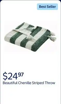 Walmart Beautiful Thyme Green Chenille Striped Throw by Drew Barrymore offer