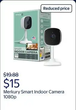 Walmart Merkury Smart Indoor Camera 1080p - Wi-Fi Security Cam with Night Vision, White (1-Pack) offer