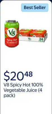 Walmart (4 pack) V8 Spicy Hot 100% Vegetable Juice offer