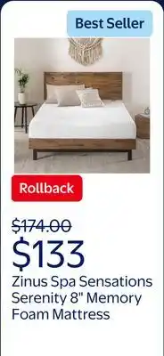 Walmart Zinus Spa Sensations Serenity 8 Memory Foam Mattress, Twin offer