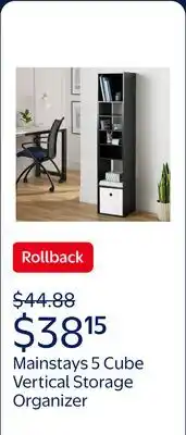 Walmart Mainstays 5 Cube Vertical Storage Organizer, Black offer