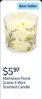 Walmart Mainstays Cozy Comfort Floral Scene 3-Wick Scented Candle Jar, 13oz offer