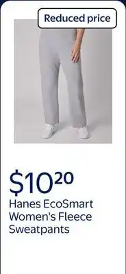 Walmart Hanes EcoSmart Women's Fleece Sweatpants with Open Bottom Legs, 30.5 Light Steel L offer
