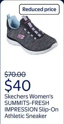 Walmart Skechers Women's SUMMITS-FRESH IMPRESSION Slip-On Athletic Sneaker, Wide Width Available offer