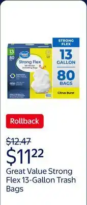 Walmart Great Value Strong Flex 13-Gallon Drawstring Tall Kitchen Trash Bags, Citrus Burst offer