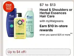 Walgreens Head & Shoulders or Herbal Essences Hair Care offer
