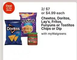 Walgreens Cheetos, Doritos, Lay's, Fritos, Funyuns or Tostitos Chips or Dip offer