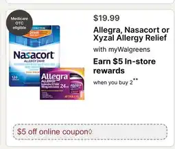 Walgreens Allegra, Nasacort or Xyzal Allergy Relief offer