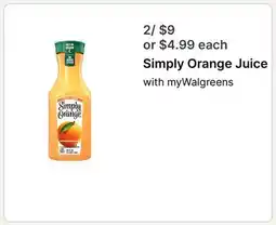 Walgreens Simply Orange Juice offer