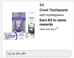 Walgreens Crest Toothpaste offer
