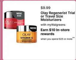 Walgreens Olay Regenerist Trial or Travel Size Moisturizers offer