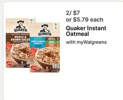Walgreens Quaker Instant Oatmeal offer
