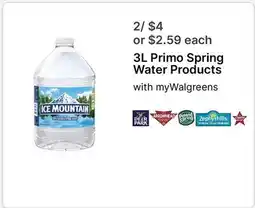 Walgreens 3L Primo Spring Water Products offer
