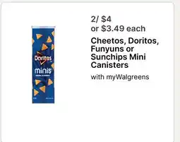 Walgreens Cheetos, Doritos, Funyuns or Sunchips Mini Canisters offer