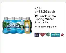 Walgreens 12-Pack Primo Spring Water Products offer