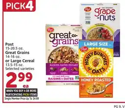 Albertsons Post 15-20.5 oz. Great Grains 14-16 oz. or Large Cereal 13.5-15 oz offer