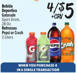 El Super Fresh Gatorade Sport Drink,28 Oz. or Pepsi or Crush 2 Liters offer