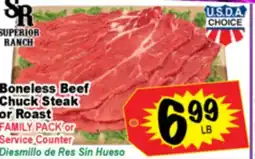 Superior Grocers Boneless Beef Chuck Steak or Roast offer