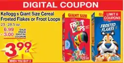 Superior Grocers Kellogg's Giant Size Cereal Frosted Flakes or Froot Loops offer