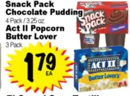 Superior Grocers Snack Pack Chocolate Pudding 4 Pack / 3.25 oz. Act II Popcorn Butter Lover 3 Pack offer