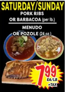Superior Grocers PORK RIBS OR BARBACOA (per lb.) MENUDO OR POZOLE (24 oz.) offer