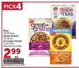 Vons Post 15-20.5 oz. Great Grains 14-16 oz. or Large Cereal 13.5-15 oz offer