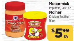 Tony’s Fresh Market Mccormick Pepinesa, 14.53 oz Malher Chicken Bouillon, 16 oz offer