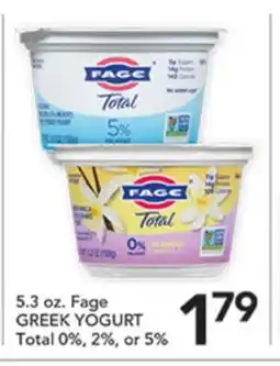 Pete's Fresh Market 5.3 oz. Fage GREEK YOGURT Total 0%, 2%, or 5% offer