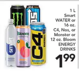 Pete's Fresh Market 1 L Smart WATER or 16 oz. C4, Nos, or Monster or 12 oz. Bloom ENERGY DRINKS offer