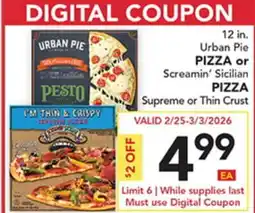 Pete's Fresh Market 12 in. Urban Pie PIZZA or Screamin' Sicilian PIZZA Supreme or Thin Crust offer