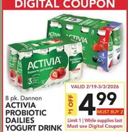 Pete's Fresh Market 8 pk. Dannon ACTIVIA PROBIOTIC DAILIES YOGURT DRINK offer