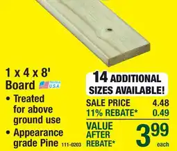 Menards 1 x 4 x 8' Board, Treated for above ground use, Appearance grade Pine offer