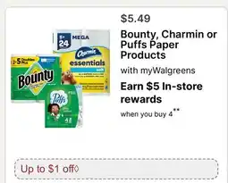 Walgreens Bounty, Charmin or Puffs Paper Products offer