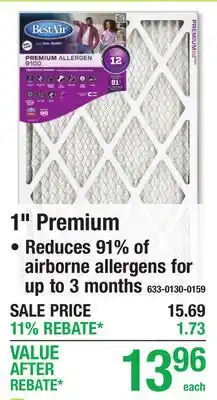 Menards 1 Premium Reduces 91% of airborne allergens for up to 3 months offer