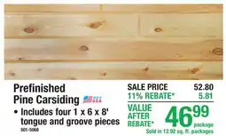 Menards Prefinished Pine Carsiding Includes four 1 x 6 x 8' tongue and groove pieces offer