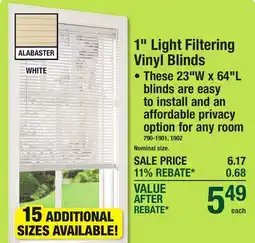 Menards 1 Light Filtering Vinyl Blinds offer
