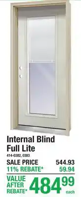 Menards Internal Blind Full Lite Exterior Door offer